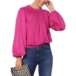 NWT Evereve Cloth & Stone Luxe Satin Banded Blouse Berryfizz Pink Womens Size XS